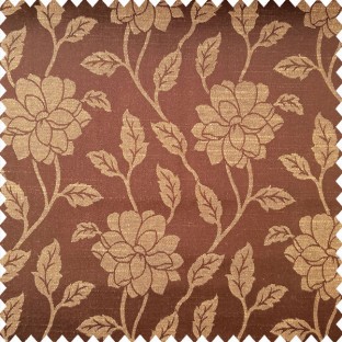 Chocolate brown gold color beautiful floral designs vertical hanging plants rose flower patterns texture finished surface polyester main curtain